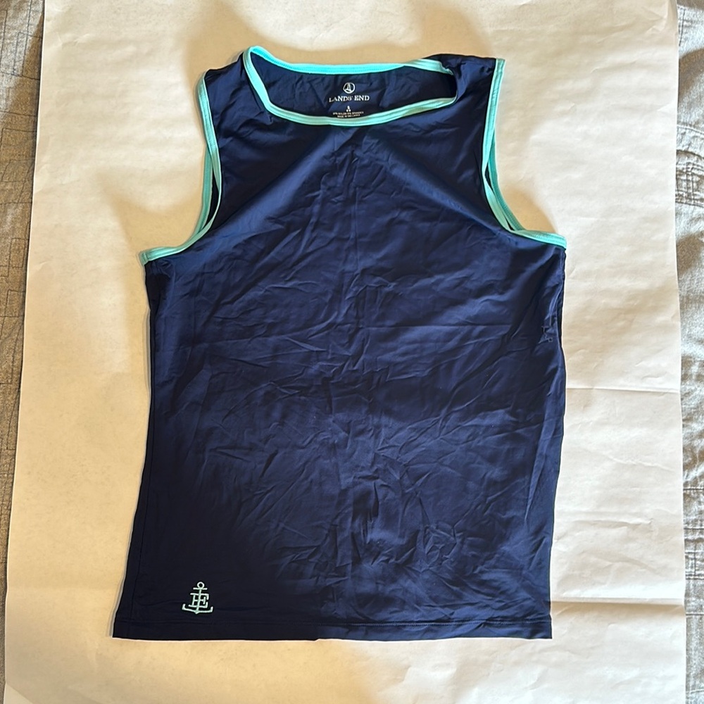 Lands' End Dark Blue Tank with Aqua Trim